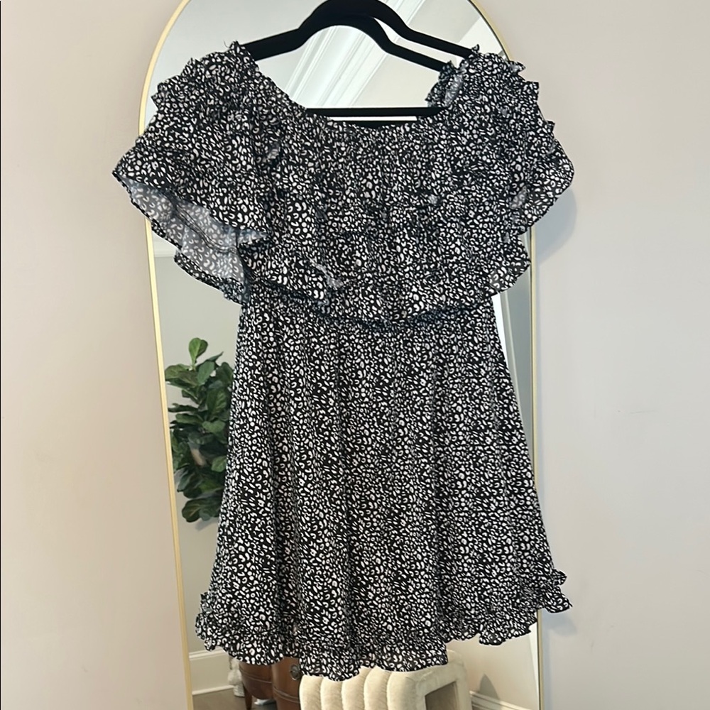 Black and White Ruffle Dress- off the shoulder